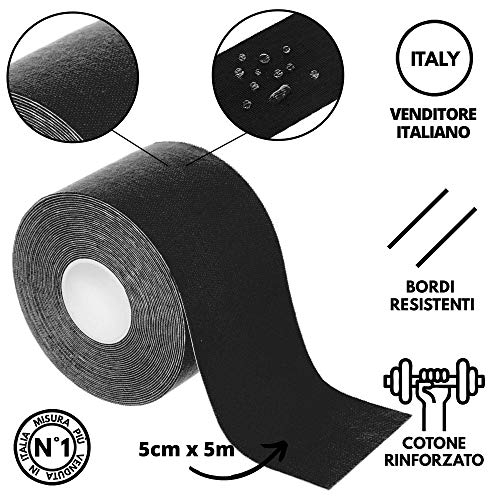 TAKE SPORT® - Cinta de kinesiología para kinesiología, cinta kinesiológica, cinta kinesiológica, cinta de kinesiología, 1 rollo de 5 x 5 m, 95 % algodón, 5 % elastano, elástico (negro/negro)