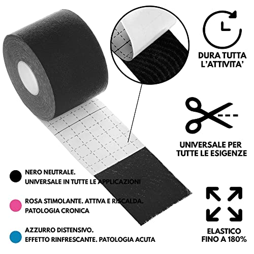 TAKE SPORT® - Cinta de kinesiología para kinesiología, cinta kinesiológica, cinta kinesiológica, cinta de kinesiología, 1 rollo de 5 x 5 m, 95 % algodón, 5 % elastano, elástico (negro/negro)