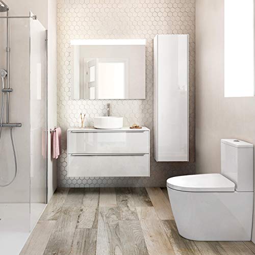 Tapa de WC, HIMIMI Asiento para Inodoro, Asiento de Inodoro en Forma de D, Bisagras Ajustables, Cierre Suave Lento, Desmontaje rápido, Fácil de Limpiar(450 x 361 x 53 mm)