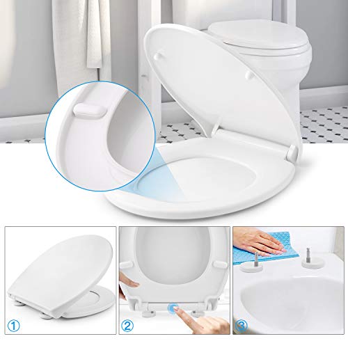 Tapa de WC, HIMIMI Asiento para Inodoro, Asiento de Inodoro en Forma de O, Cierre Suave Lento, Bisagras Ajustables, Desmontaje Rápido, Fácil de Limpiar(440 x 375 x 54 mm)