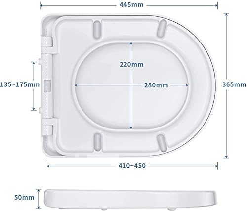 Tapa de WC, MUJIUSHI Asiento para Inodoro, Asiento de Inodoro en Forma de D, Cierre Suave Lento, Bisagras Ajustables, Desmontaje rápido, Fácil de Limpiar