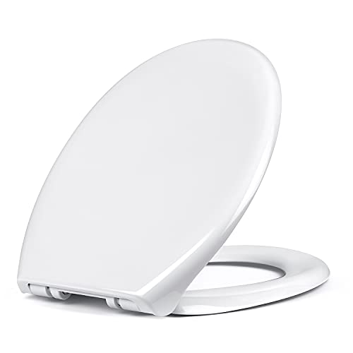 Tapa WC, Asiento de inodoro ovalado de polipropileno con sistema de descenso automático, tapa de inodoro, color blanco/ AZ001O