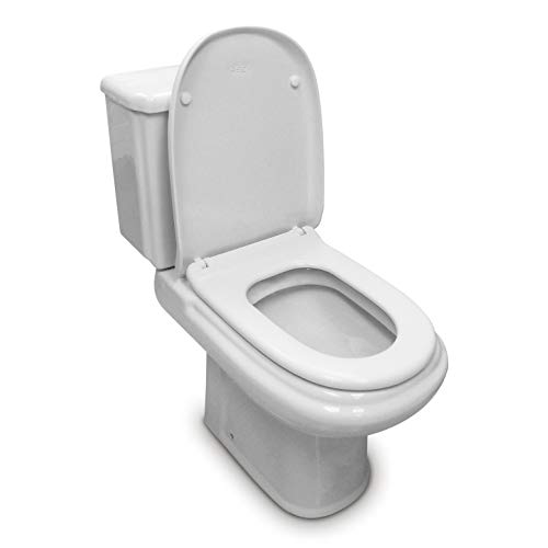 TAPA WC COMPATIBLE | DAMA RETRO ROCA | ASIENTO INODORO | BISAGRA AJUSTABLE | FÁCIL INSTALACIÓN Y LIMPIEZA | MUY RESISTENTE | BLANCO | 45 x 34 x 4,5 cm