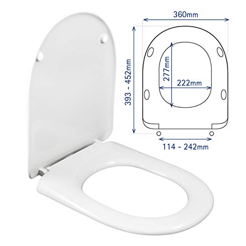 Tapa Wc Compatible Forma D-U - Bisagra Ajustable y Extraíble - Fácil Instalación y Limpieza - Asiento Inodoro Muy Resistente - Blanco - 43 x 36 x 5 cm