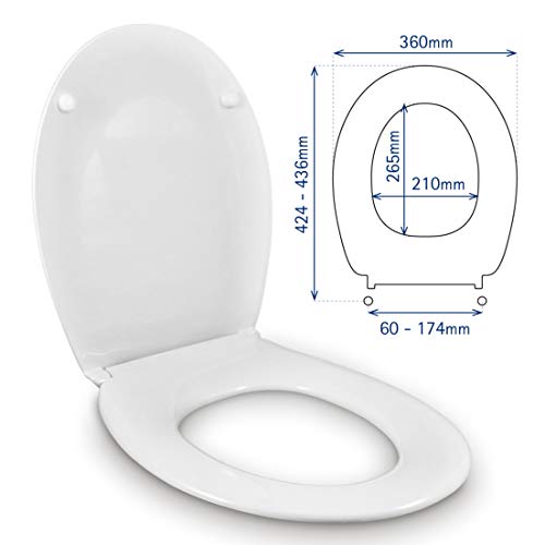 Tapa Wc Forma O Universal - Bisagra Ajustable - Fácil Instalación y Limpieza - Asiento Inodoro Muy Resistente - Blanco - 43 x 36 x 5,5 cm