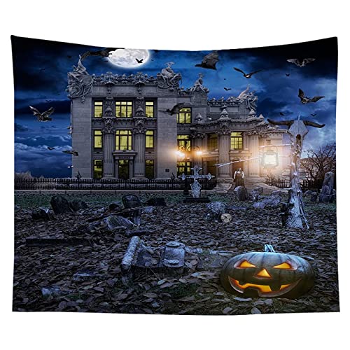 Tapiz de calabaza de Halloween tapiz de casa embrujada de terror fondo de calavera oscura tapiz de manta de tela A15 180x230cm