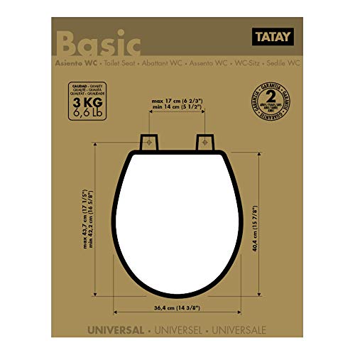 Tatay Tapa WC Universal Basic, de Madera MDF, Forma Ovalada, Resistente y cálido, Fácil Instalación, Blanco. Medidas 46 x 36 cm