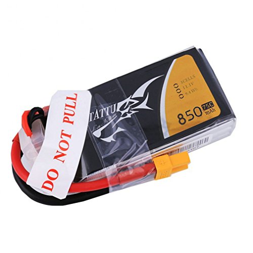 Tattu 850mAh 11.1V 75C 3S1P Batería Recargable de Lipo con el Conector XT60 para FPV Racing Quadrocopter 150 180 Tamaño