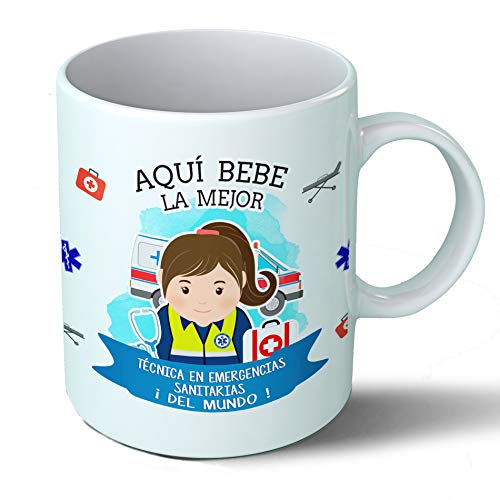 Taza Desayuno Aquí Bebe la Mejor técnico de emergencias sanitarias del Mundo Regalo Original Ceramica 330 mL