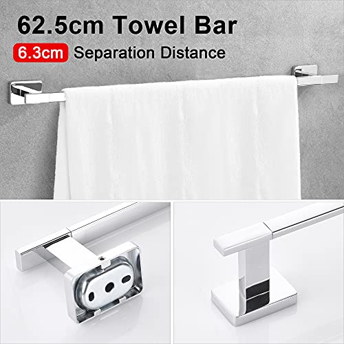 TDYU Toalleros de Baño Juego de Accesorios de baño, Barra de Toalla de Mano de 62.5 cm, Soporte de Papel higiénico, Anillo de Toalla y Gancho para Bata de Acero Inoxidable, Montaje en Pared 4 Piezas