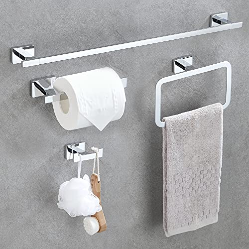 TDYU Toalleros de Baño Juego de Accesorios de baño, Barra de Toalla de Mano de 62.5 cm, Soporte de Papel higiénico, Anillo de Toalla y Gancho para Bata de Acero Inoxidable, Montaje en Pared 4 Piezas