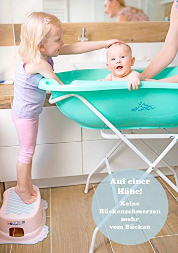 Tega Baby ® Bañera ergonómica de 86 cm, juego de 3 piezas con estructura plegable + tapón para drenaje de agua soporte: soporte blanco