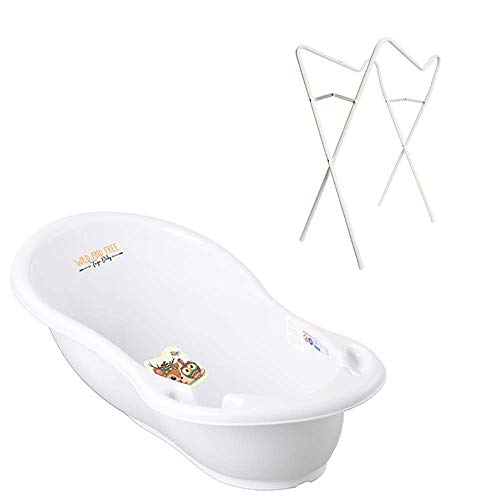 Tega Baby ® Bañera ergonómica de 86 cm, juego de 3 piezas con estructura plegable + tapón para drenaje de agua soporte: soporte blanco