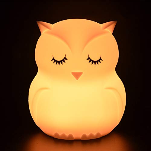 Tekemai luz nocturna infantil, luz quitamiedos, Lámpara de Noche, lámpara quitamiedos portátil y USB recargable, lámpara infantil LED multicolor con mando, luz bebe Silicona suave y lavable - Búho