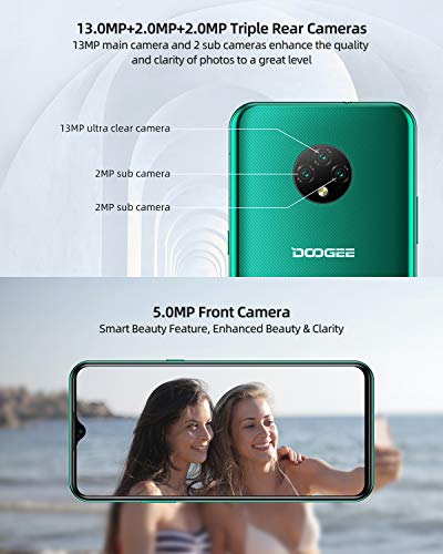 Teléfono Móvil Libres, DOOGEE X95 Android 10 Smartphone Libre 4G, Pantalla 6,52 Pulgadas, 4350mAh Batería, Smartphone Barato Dual SIM, Triple Cámara 13MP+5MP, 16GB ROM, 128GB SD, Face ID - Verde