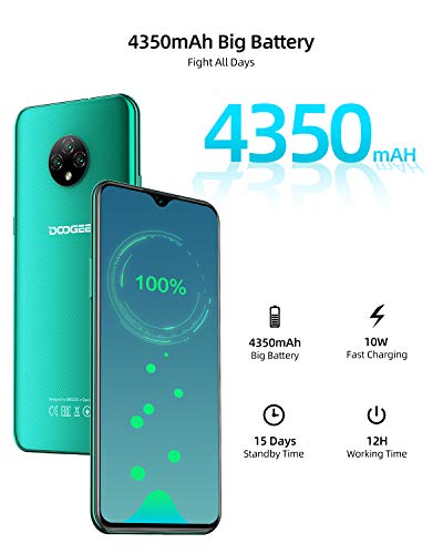 Teléfono Móvil Libres, DOOGEE X95 Android 10 Smartphone Libre 4G, Pantalla 6,52 Pulgadas, 4350mAh Batería, Smartphone Barato Dual SIM, Triple Cámara 13MP+5MP, 16GB ROM, 128GB SD, Face ID - Verde