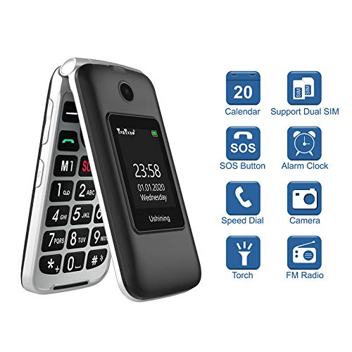 Telefono Movil para Mayores Teclas Grandes con Tapa Pantalla de 2,8 + 1,8 Pulgadas Tecla de Emergencia Botón SOS Cámara Fácil de Usar para Ancianos, Ukuu gsm Telefono Movil Negro