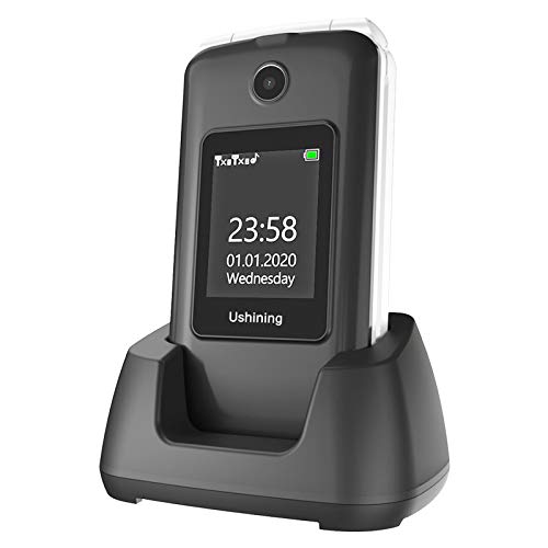 Telefono Movil para Mayores Teclas Grandes con Tapa Pantalla de 2,8 + 1,8 Pulgadas Tecla de Emergencia Botón SOS Cámara Fácil de Usar para Ancianos, Ukuu gsm Telefono Movil Negro