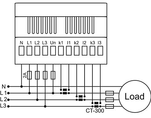 Tense Elektronik EM-250DIN - Multímetro para medición de corriente (2A-250A), tensión y frecuencia en redes trifásicas - carril DIN digital gris, negro, rojo