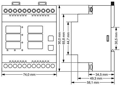 Tense Elektronik EM-250DIN - Multímetro para medición de corriente (2A-250A), tensión y frecuencia en redes trifásicas - carril DIN digital gris, negro, rojo