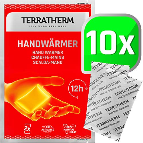 TerraTherm Calentadores de Manos, calienta Bolsillos para 12 Horas de Manos Calientes, Almohadillas térmicas activadas por Aire, 100% Calor Natural, calienta Manos, 10 Pares