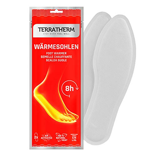 TerraTherm Plantillas Calentadoras - 5 Pares S, Plantillas Calentadoras, Almohadillas térmicas, 100% Calor Natural, Almohadillas térmicas con Forma de Plantillas para 8 Horas de pies Calientes