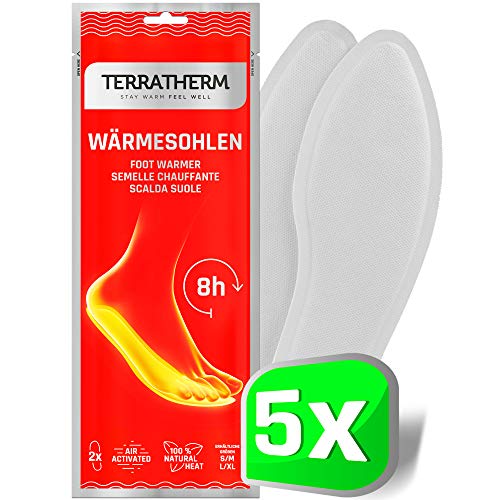 TerraTherm Plantillas Calentadoras - 5 Pares S, Plantillas Calentadoras, Almohadillas térmicas, 100% Calor Natural, Almohadillas térmicas con Forma de Plantillas para 8 Horas de pies Calientes