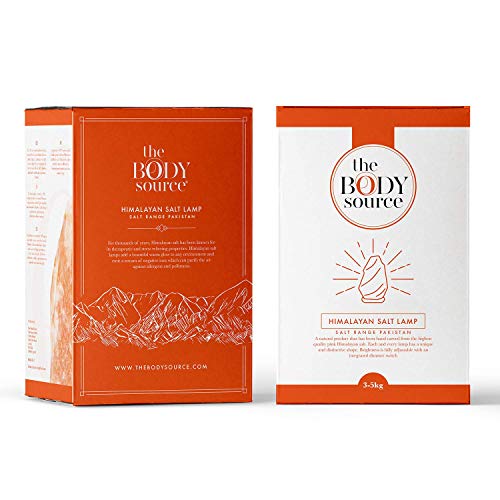 The Body Source Lámpara de Sal del Himalaya (2-3 KG) con Regulador de Intensidad - 100% Natural y Hecha a Mano con Base de Madera + Bombilla de Repuesto Incluida