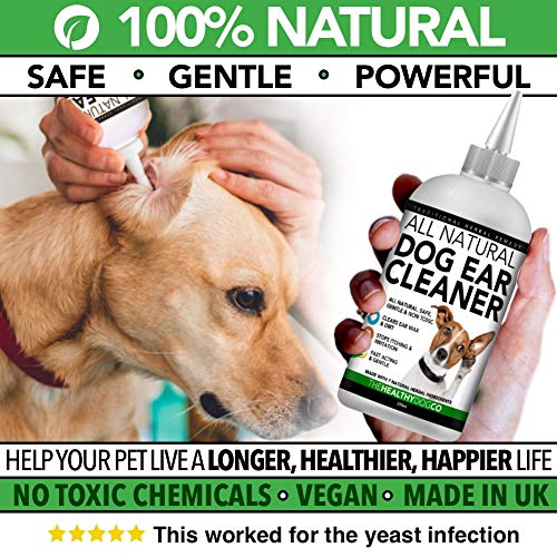 The Healthy Dog Co Limpiador Completamente Natural de Oídos para Perros | 250ml | Ponga Fin al Sufrimiento de Sus Perros en 2-3 Días | Elimina Los Olores, la Picazón y Las Secreciones