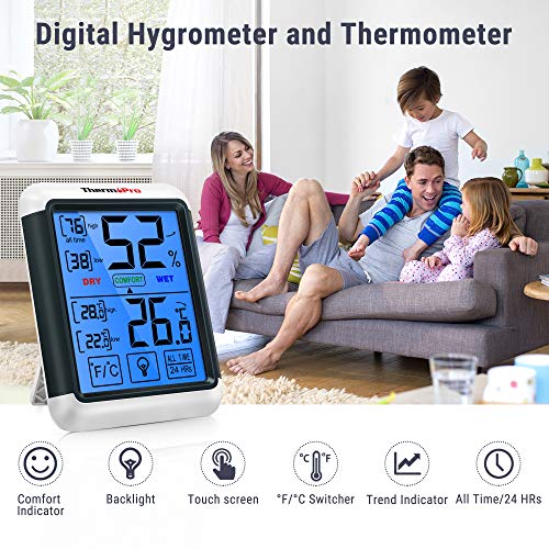 ThermoPro TP55 2 Piezas Termómetro Higrómetro de Interior para Casa Ambiente Medidor de Temperatura y Humedad Digital Termohigrómetro Profesional con Pantalla Táctil y Retroiluminación