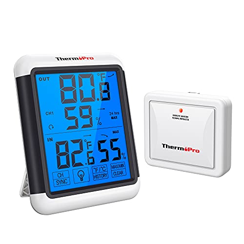 ThermoPro TP65 Termómetro Higrómetro Digital para Interior y Exterior Medidor de Humedad y Temperatura Inalámbrico con Pantalla Táctil Grande y Retroiluminación