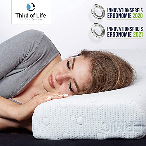 Third of Life Almohada de Espuma Viscoelástica HADAR High | Almohada Cervical Ergonómica | Funda con Termorregulación | Altura Ajustable | Ideal para Dormir de Lado o Boca Arriba | 80x40cm