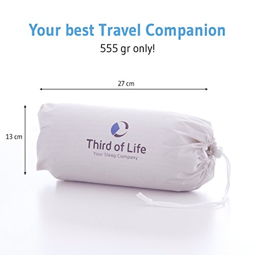 Third of Life Almohada de Viaje Volar | Cojín Ergonómico de Espuma Viscoelástica | Funda con Termorregulación Viajar en Tren, Avión y Coche o para una Siesta en el Sofá de Casa | 40x25x10cm