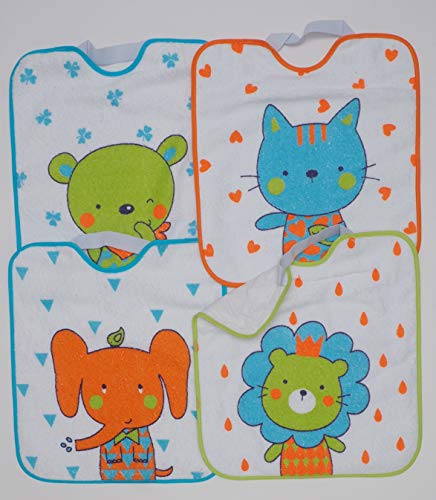 Ti TIN - Pack 4 Baberos Impermeables para Bebé con Cierre con Goma 90% Algodón - 10% Poliéster |Lote de 4 Baberos para Bebés de Más de 1 Año, 32x36 cm