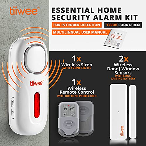 tiiwee A1 Alarma para Casa - 1 Sirena 120 dB - 2 Sensores de Ventanas y Puertas - 1 Control Remoto