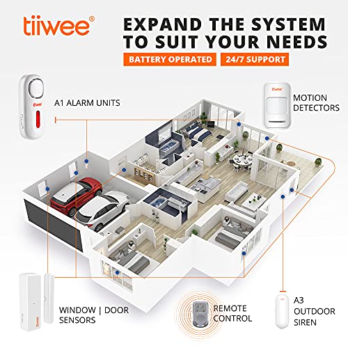 tiiwee A1 Alarma para Casa - 1 Sirena 120 dB - 2 Sensores de Ventanas y Puertas - 1 Control Remoto