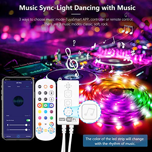 Tiras LED Alexa 20M RGB Música, Compatible con Alexa y Google Home HOVVIDA Luces de Tiras LED 5050 12V para Habitación, Controladas por APP, IR Control Remoto y Controlador, 16 Milliones de Colores