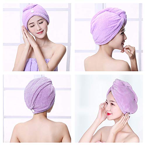 Toallas para Secar el Pelo 3pcs, Toalla Turbante para el Pelo, Cabello Turbante de Secado rápido Coral Fleece con Botón del Abrigo, para en EUR Ducha, SPA, Maquillaje