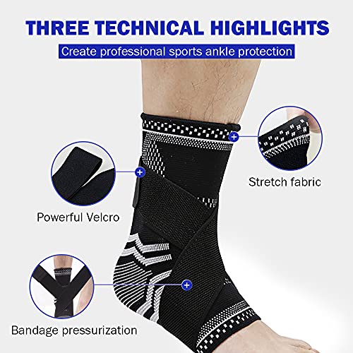 TOFBS Tobillera de compresión ajustable para hombre, mujer, soporte de tendón de Aquiles, fascitis plantar, estabilizar ligamentos, alivia el dolor hinchazón y dolor de tobillo (negro, M)