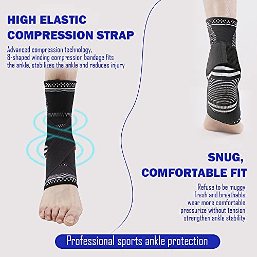 TOFBS Tobillera de compresión ajustable para hombre, mujer, soporte de tendón de Aquiles, fascitis plantar, estabilizar ligamentos, alivia el dolor hinchazón y dolor de tobillo (negro, M)