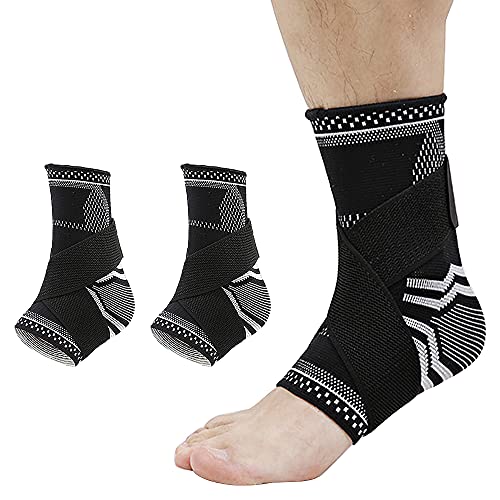 TOFBS Tobillera de compresión ajustable para hombre, mujer, soporte de tendón de Aquiles, fascitis plantar, estabilizar ligamentos, alivia el dolor hinchazón y dolor de tobillo (negro, M)