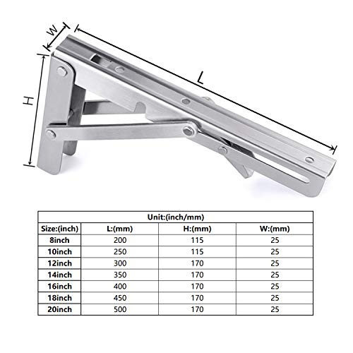 Toirxarn 300mm Escuadra Abatible, Bisagras Mesa Plegable Inoxidable,Soportes Plegables Para Pared.（2 Piezas）