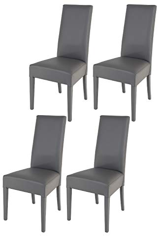 Tommychairs - Set 4 sillas Luisa para cocina, comedor, bar y restaurante, solida estructura en madera de haya y asiento tapizado en polipiel gris oscuro