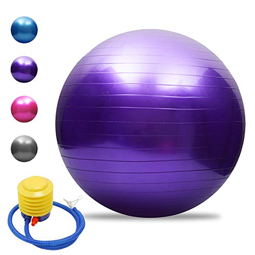 Tomshoo Pelota de yoga antipinchazos, gruesa, estable, pelota de equilibrio, pilates, barra, fitness, 45 cm/55 cm/65 cm/75 cm, bomba de aire, morado, 45 cm