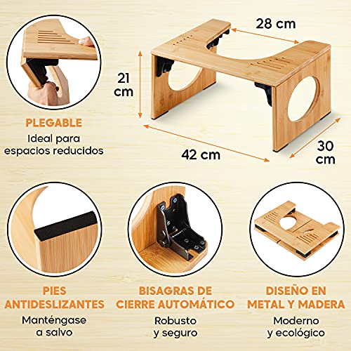 Top Life Taburete Plegable de bambú para baños – Peldaño fisiológico de Madera – Reposapiés desplegable para acuclillarse en inodoros - Anti Estreñimiento, Recomendado por Los Médicos