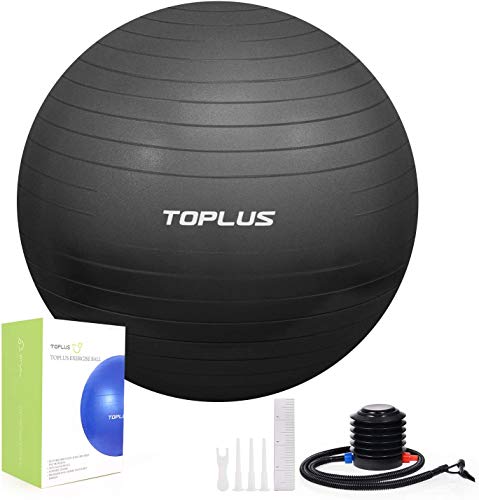 TOPLUS Pelota de Gimnasia Anti-Reventones Bola de Yoga Pilates y Ejercicio Balón para Sentarse Balon de Ejercicio para Fitness 300 kg con Bomba de Aire 65cm (Negro)