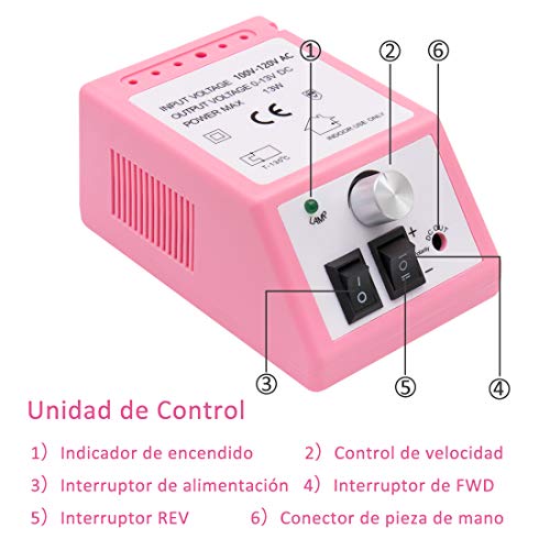 Torno para Uñas Profesional Eléctrica Taladro Máquina 30000 RPM manicura y pedicura portátil con 100 bandas de lijado Rosado