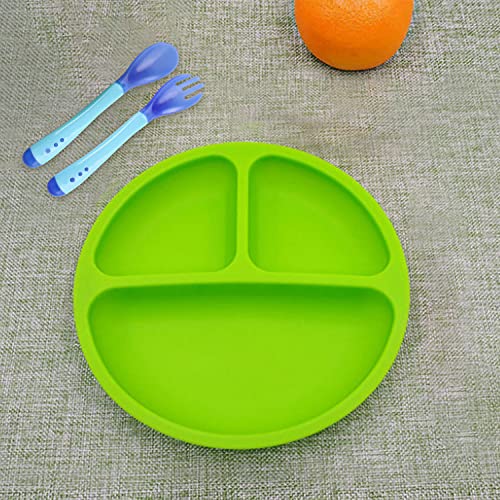 Tougod Juego De Vajilla 1 + 2 Piezas Bandeja De Silicona Para Niños Destete Con Plato Con Ventosa Para Niños Y Tenedor Y Cuchara, Naranja (Green)