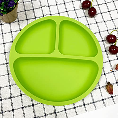 Tougod Juego De Vajilla 1 + 2 Piezas Bandeja De Silicona Para Niños Destete Con Plato Con Ventosa Para Niños Y Tenedor Y Cuchara, Naranja (Green)