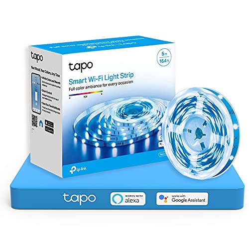 TP-Link Tapo - 5m WiFi Tiras LED de 12V, 16 Millones de Colores con 2100 mcd, Saludable para la Familia, Sincronización con Música, Compatible con Google y Alexa